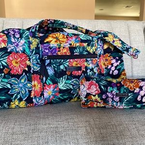 Vera Bradley Small Duffel Bag and On a Roll Case NWT- Happy Blooms Pattern